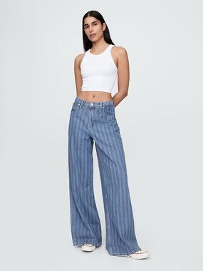 GAP Midrise Baggy Wide Leg Jeans Blue Stripe 28 / 6 R VGUC